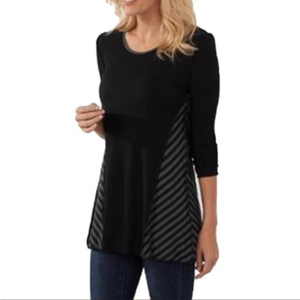 {SOFT SURROUNDINGS} Thalia Side Stripe Tunic Top Black Gray Size L